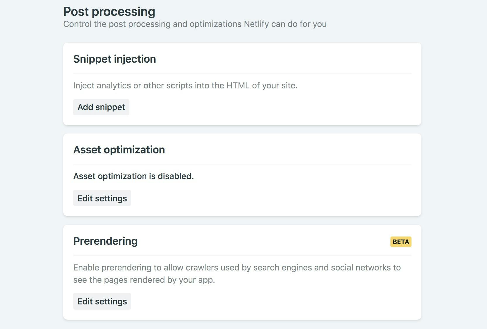 post processing options for our Netlify project