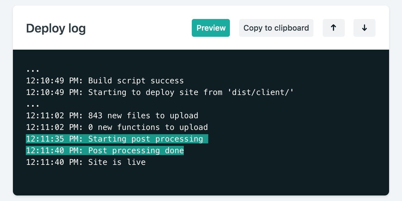 Netlify deploy logs post processing takes ~5sec with form-processing disabled