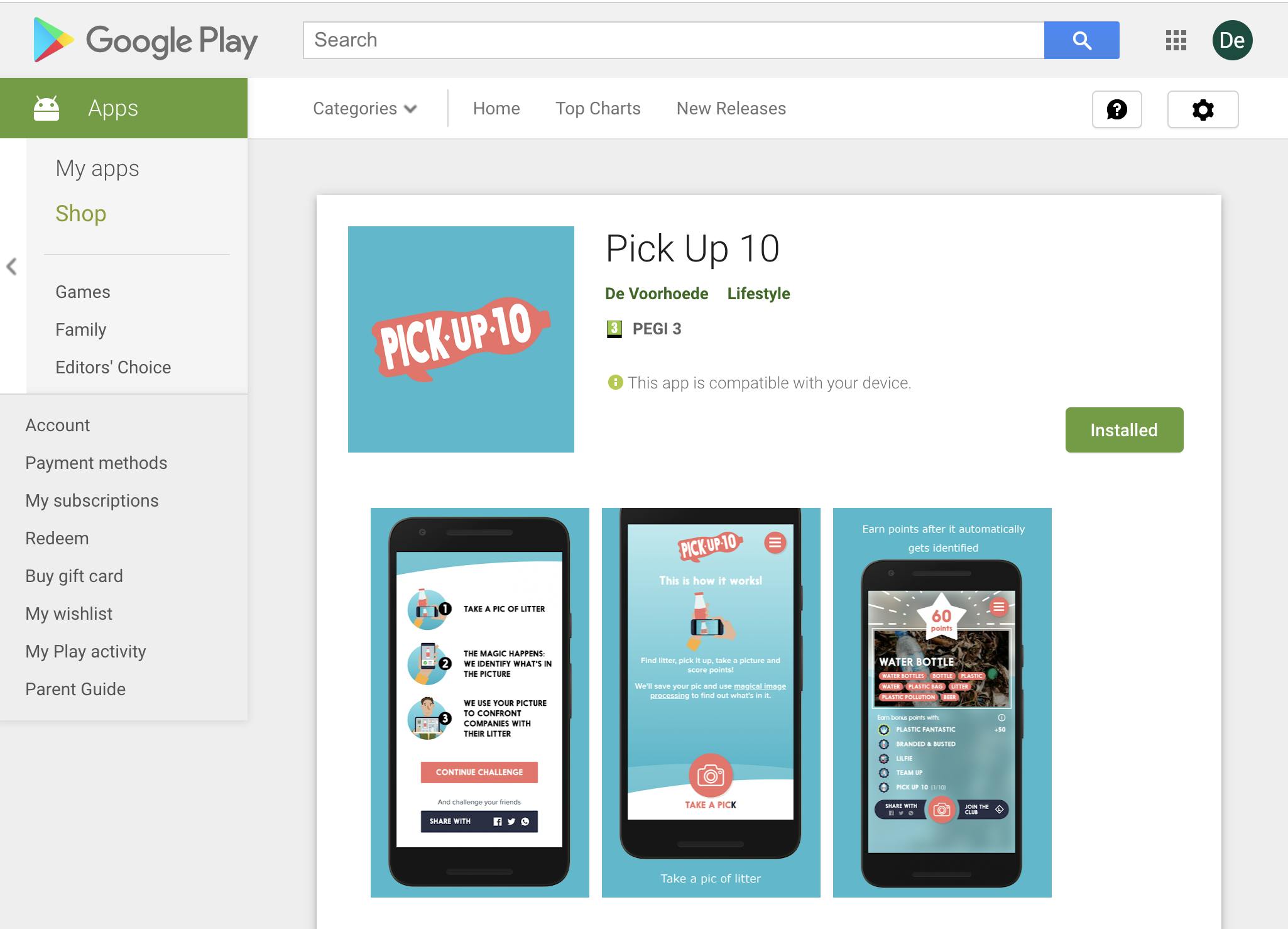 Our Pick Up 10 PWA in the Play Store