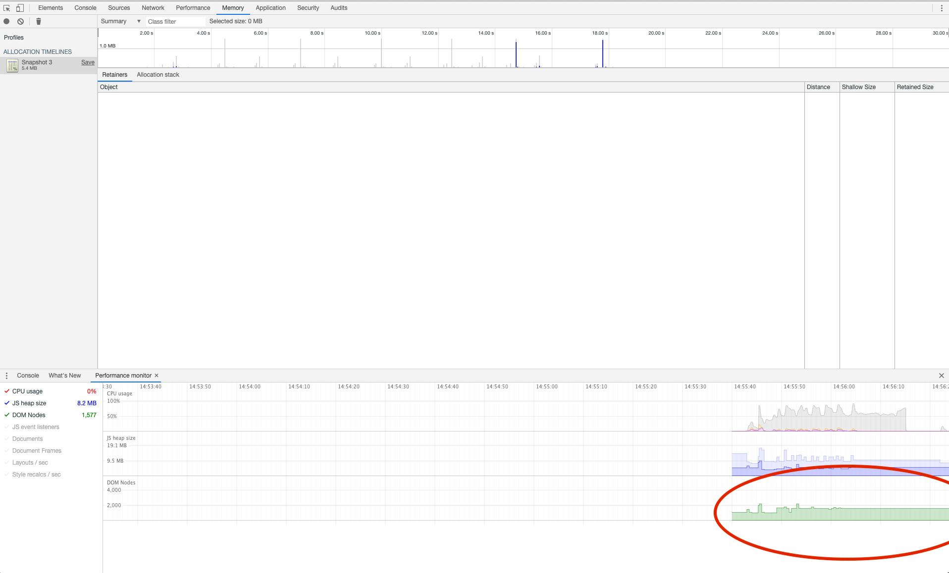 Analysis showing garbage collection on page navigations.