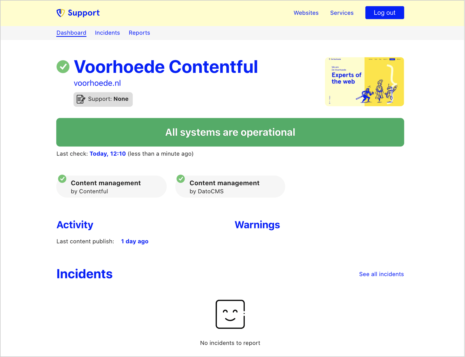 Example of our Support Portal