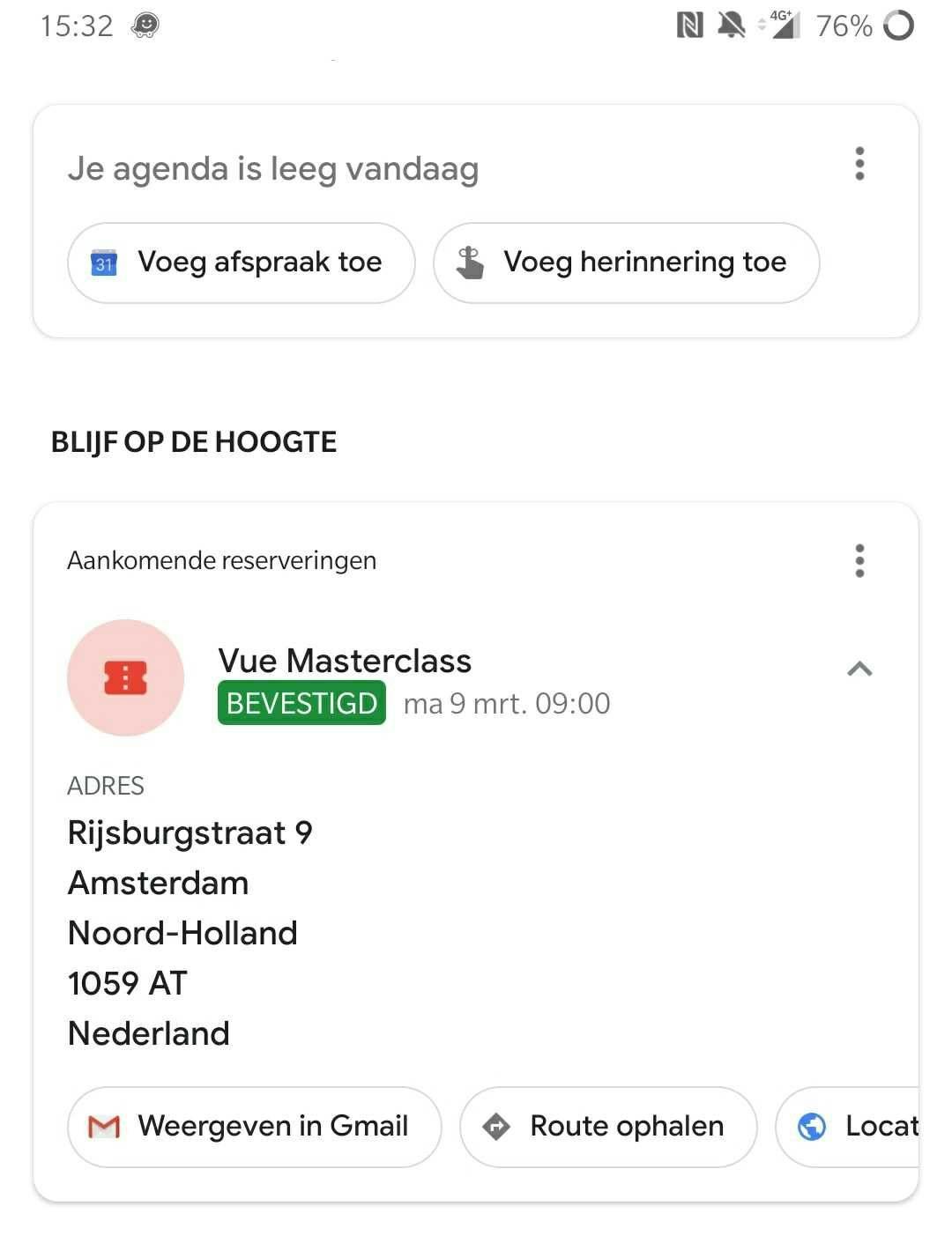 The Meetup added to the Google app of the attendee