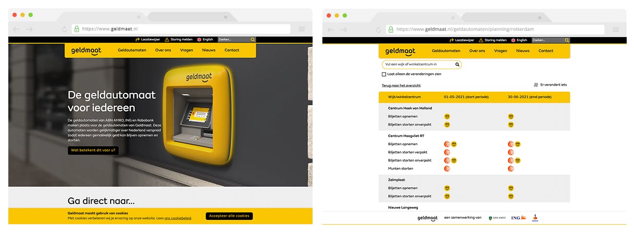Home page and planning page on geldmaat.nl