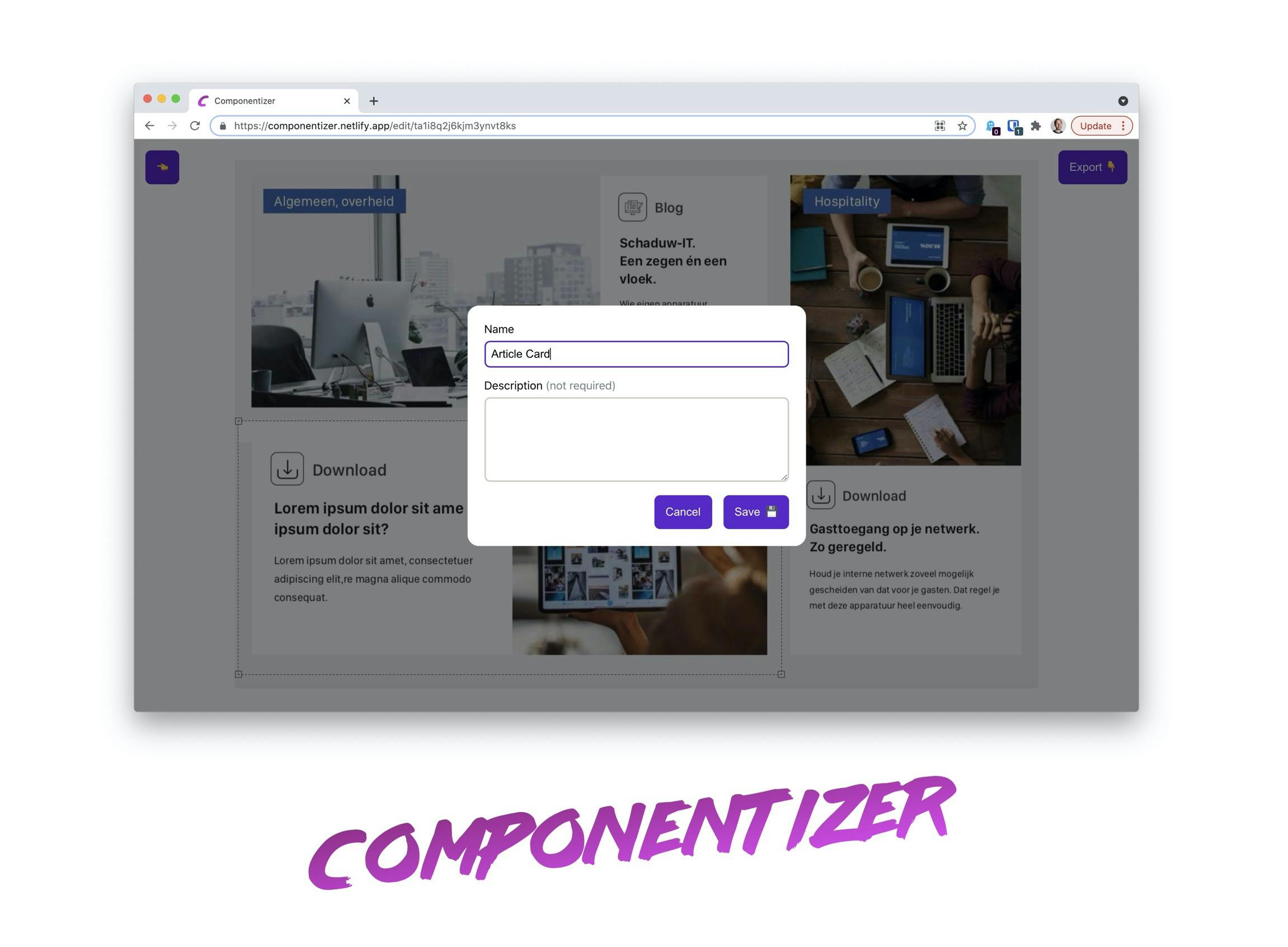 Extracting components using Componentizer