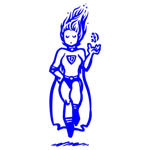 blue lined illustration of superwoman