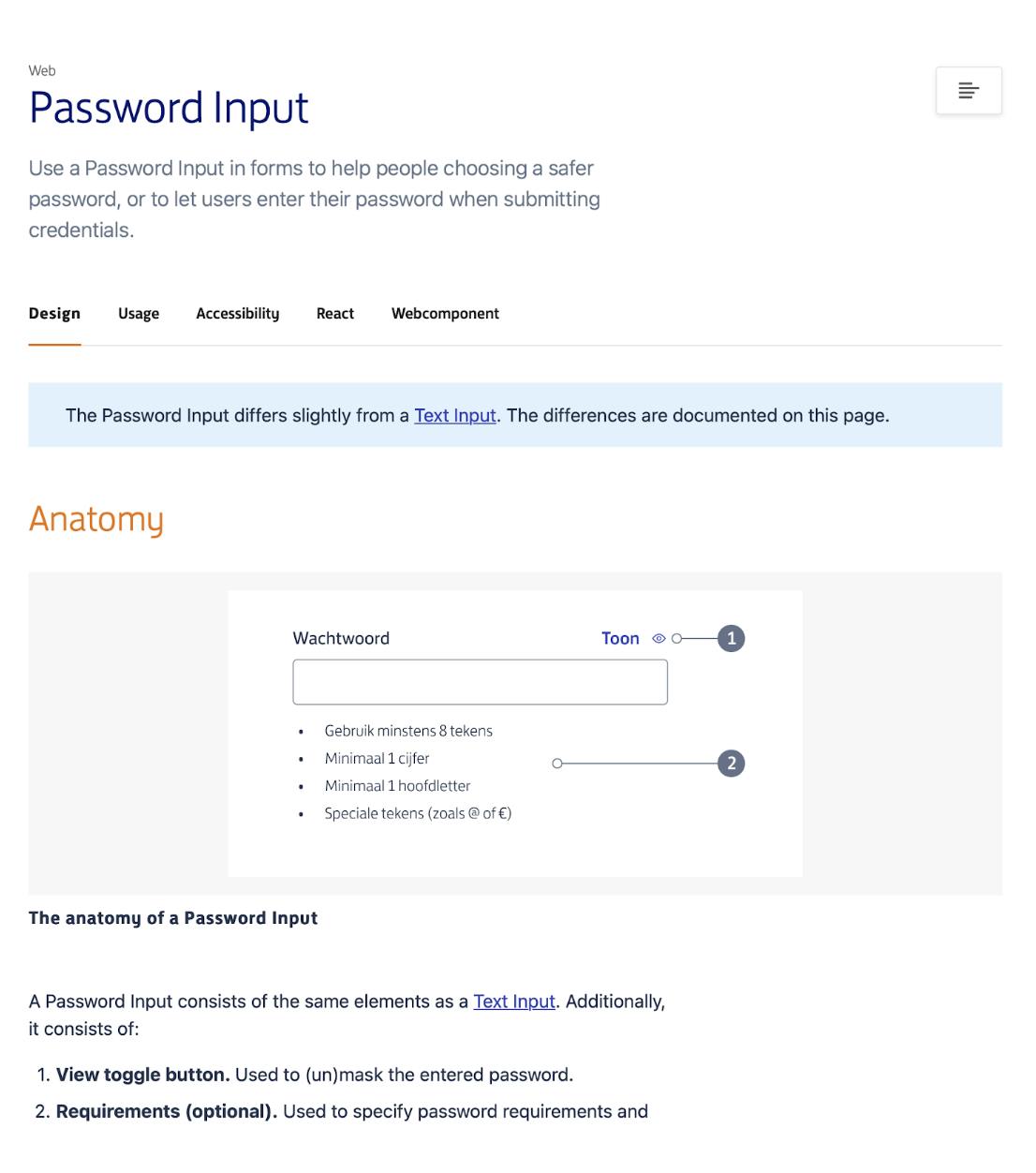 Example of a design system documentation of PostNL