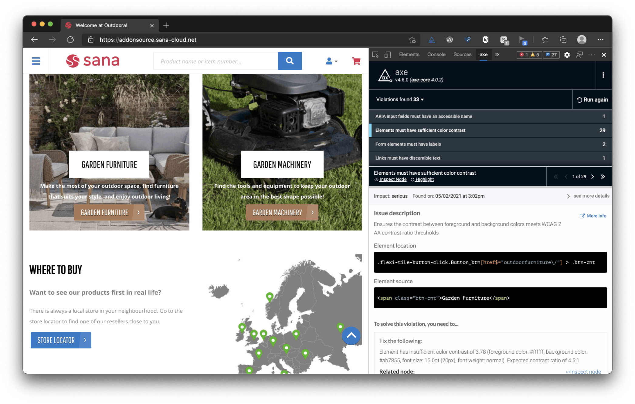 Contrast check van een accessibility review van een website