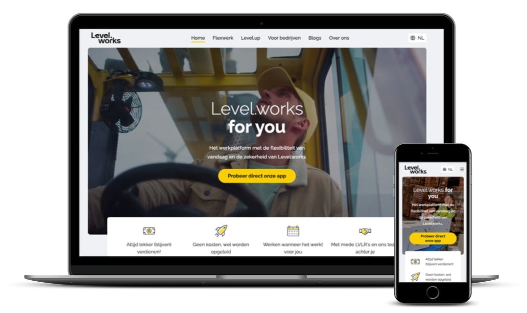 Maatwerk website gebouwd door De Voorhoede voor Level.works