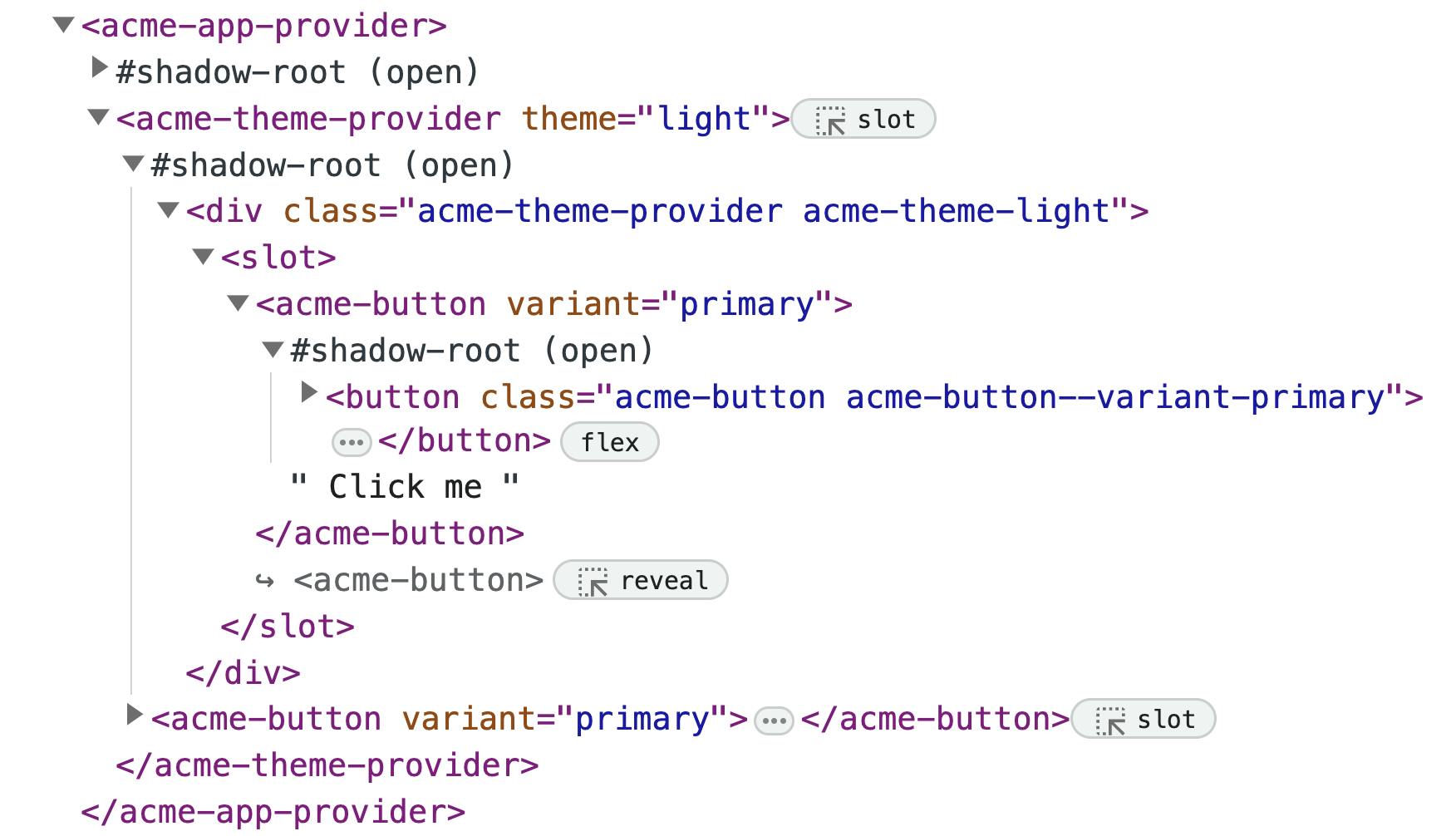 DOM tree showing expanded web components