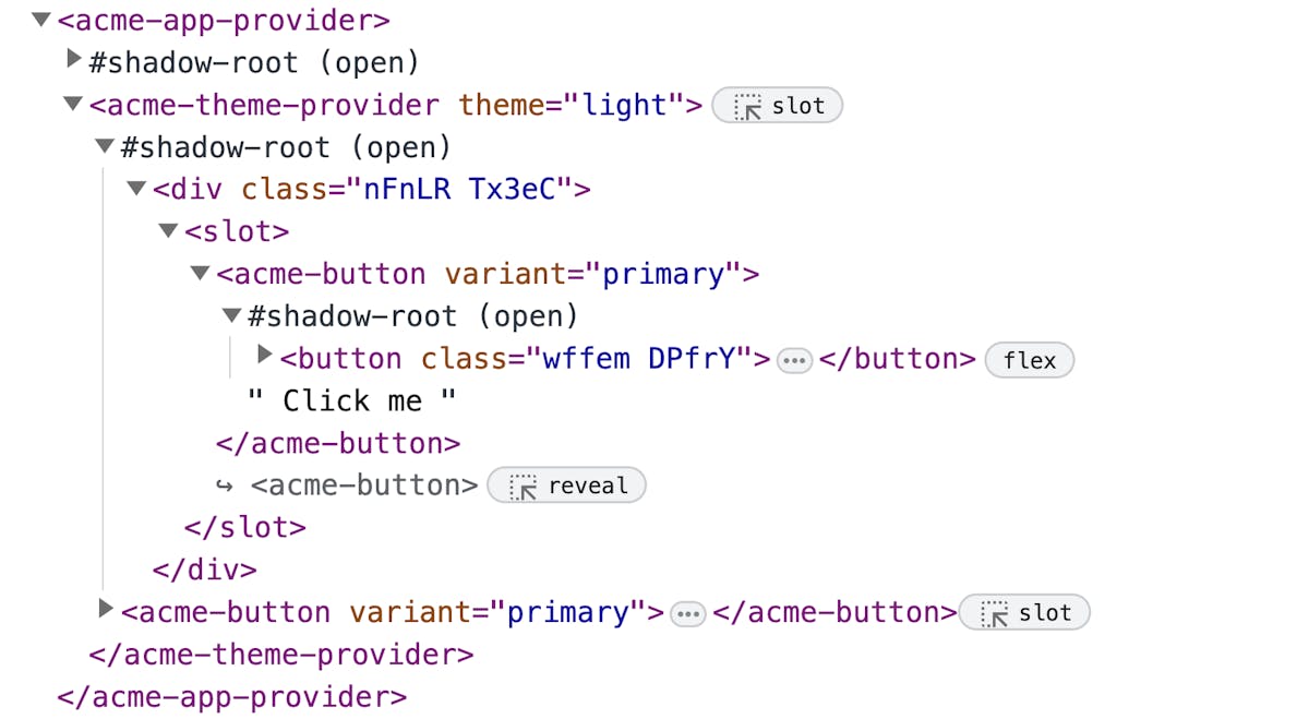 DOM tree showing expanded web components