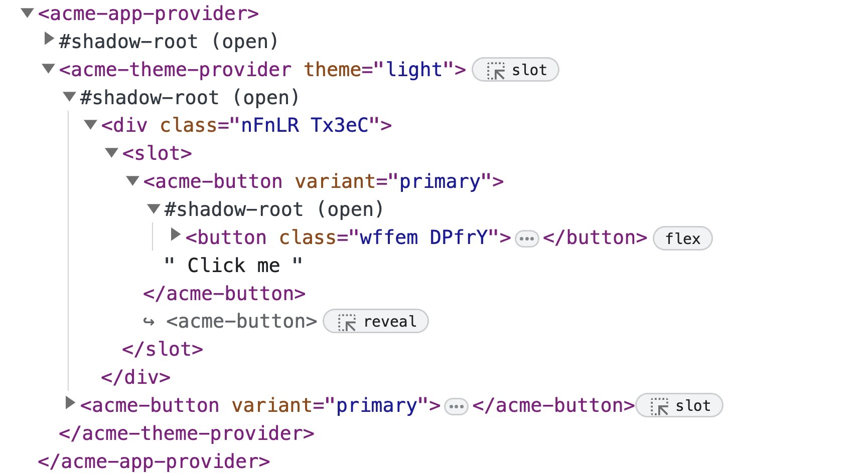 DOM tree showing expanded web components