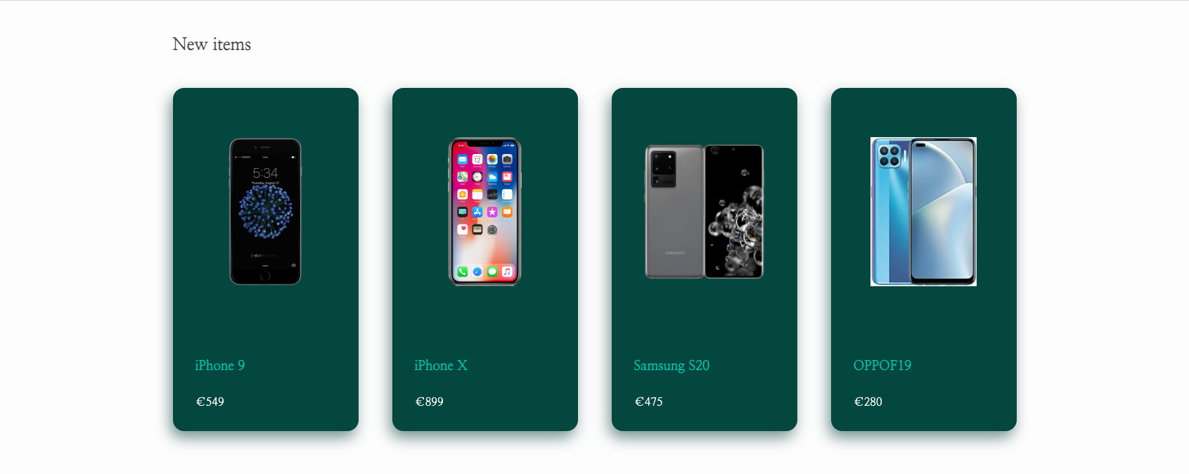 4 different phones placed in 4 dark green backgrounds, with the name of the phone written in light green