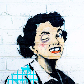 Banksy-Valentines Day Mascara Wink Face closeup