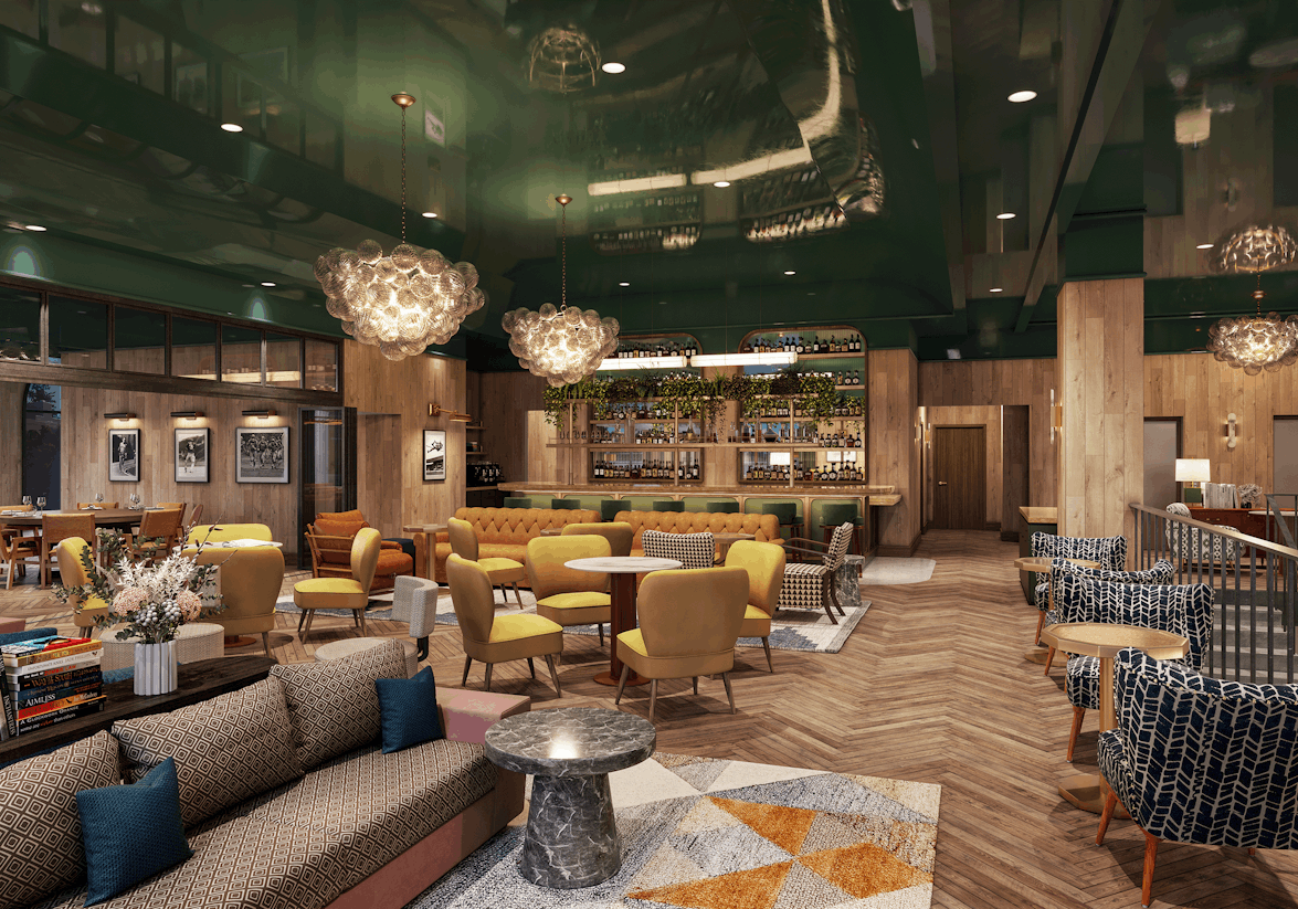 Eugene lounge with a bar and open seating area.