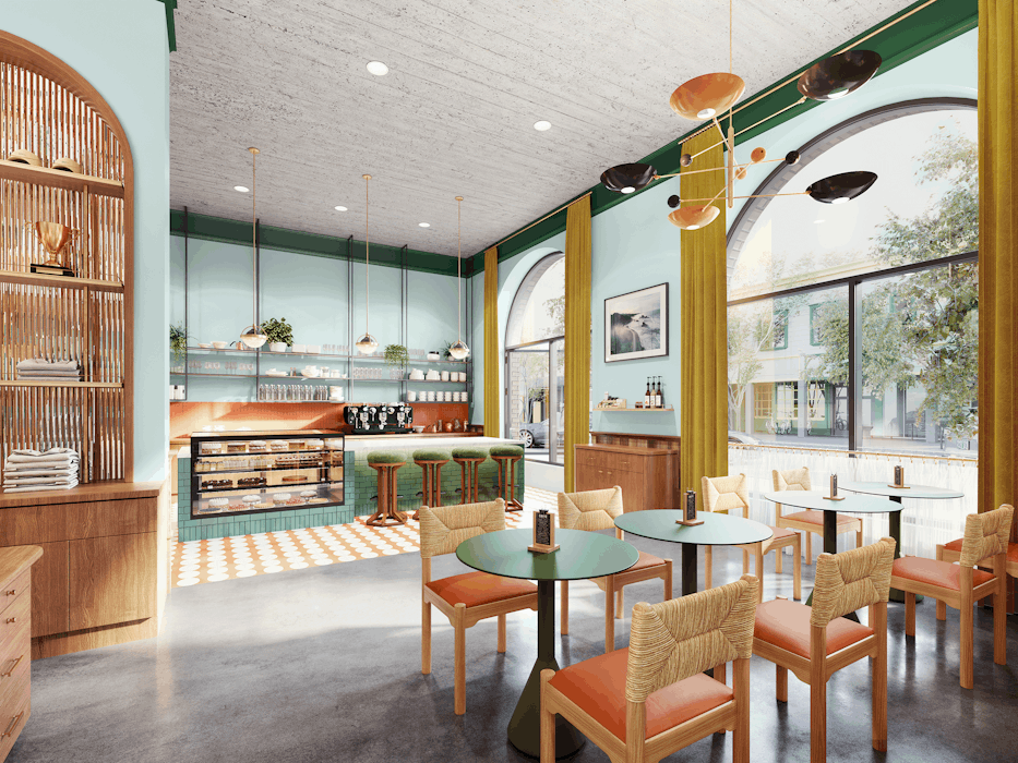 Rendering of an interior of the Alum Club coffee shop in Eugene. 