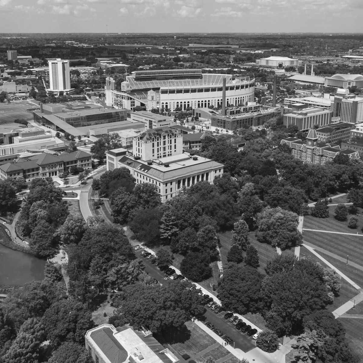 Aerial view of University of South Carolina campus. 