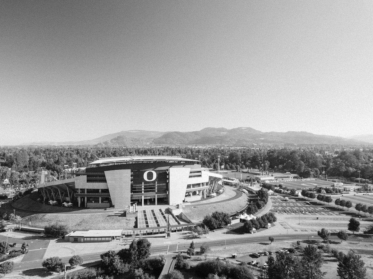 Aerial view of Autzen Stadium at the University of Oregon.