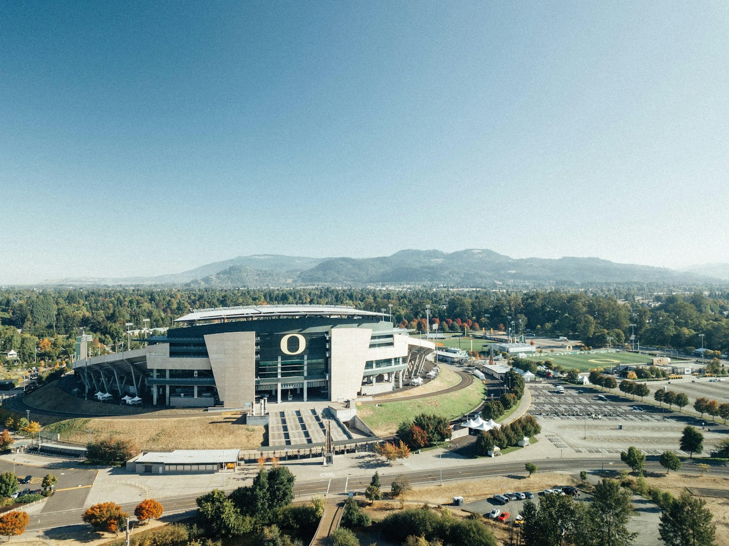 Aerial view of Autzen Stadium at the University of Oregon.