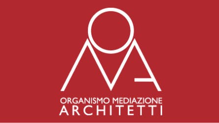 Il logo su sfondo rosso dell'Organismo Mediazione Architetti (OMA)