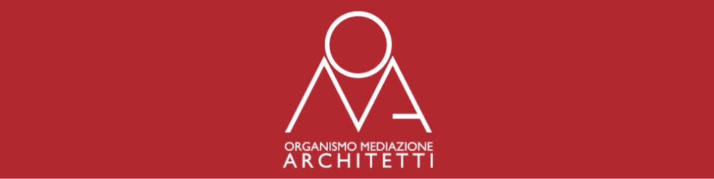 Il logo su sfondo rosso dell'Organismo Mediazione Architetti (OMA)