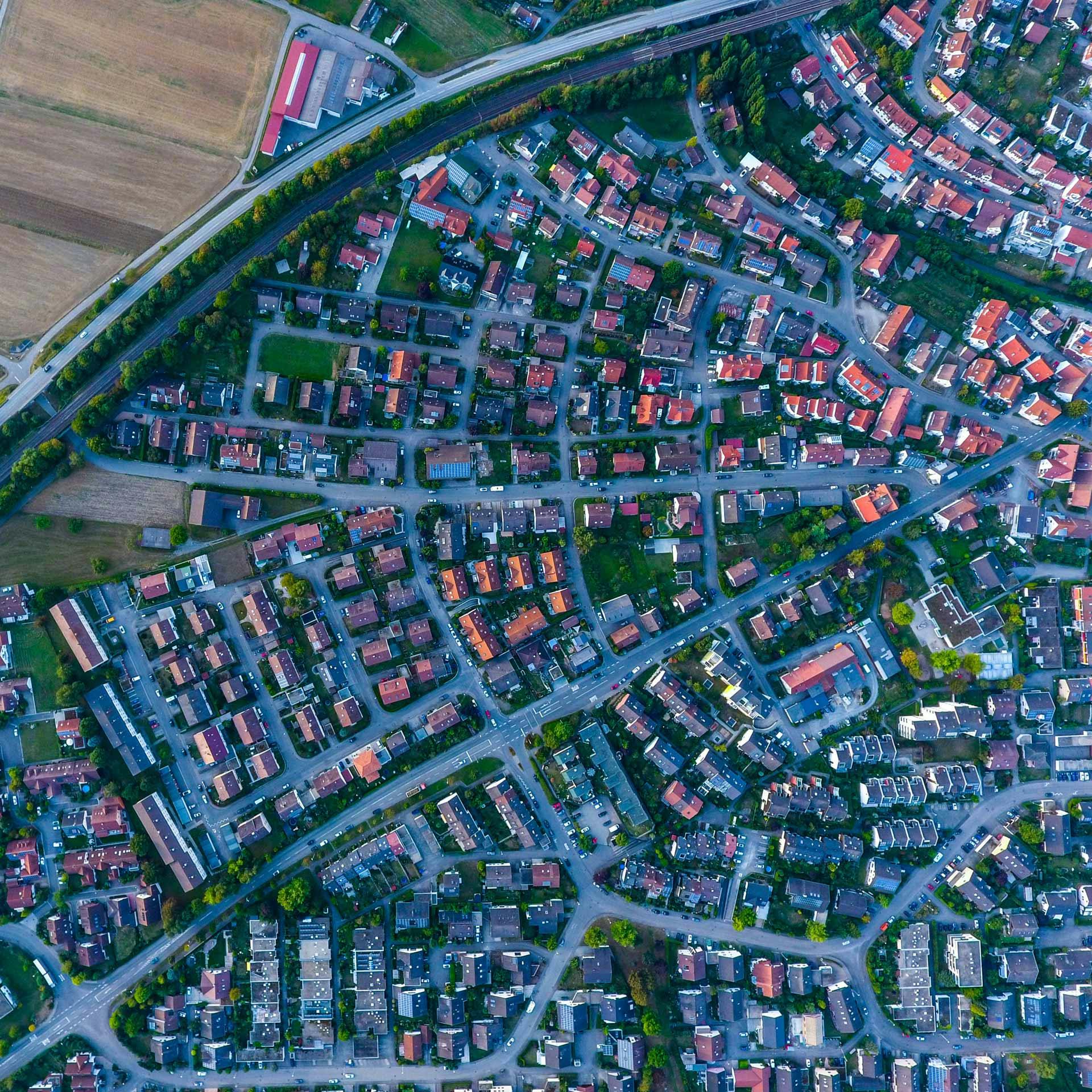 veduta aerea di un quartiere