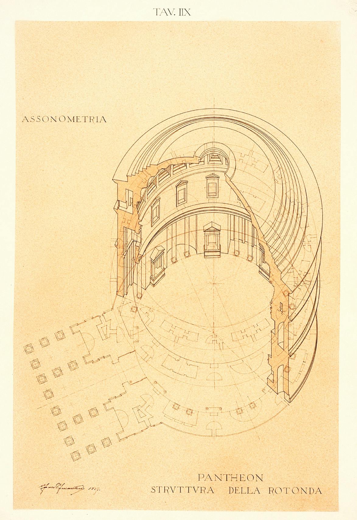 Disegno del Pantheon a Roma di Mario Mercantini