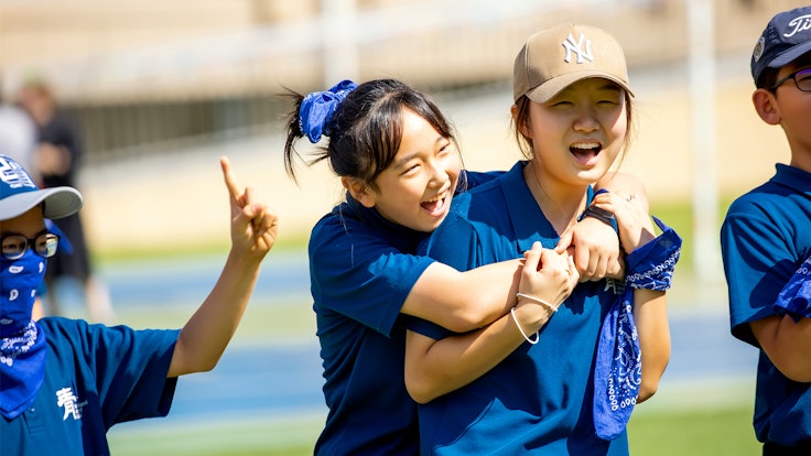 Students having fun outside in Qingdao