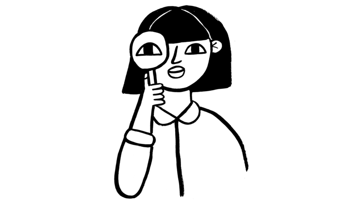 Illustration of person holding a magnifying glass