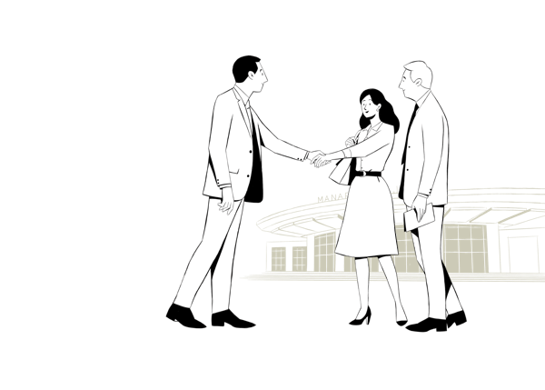 Illustration of people meeting and shaking hands