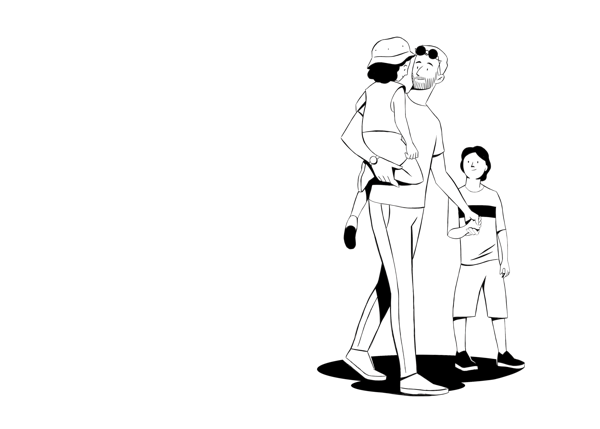Illustration of dad walking with two children