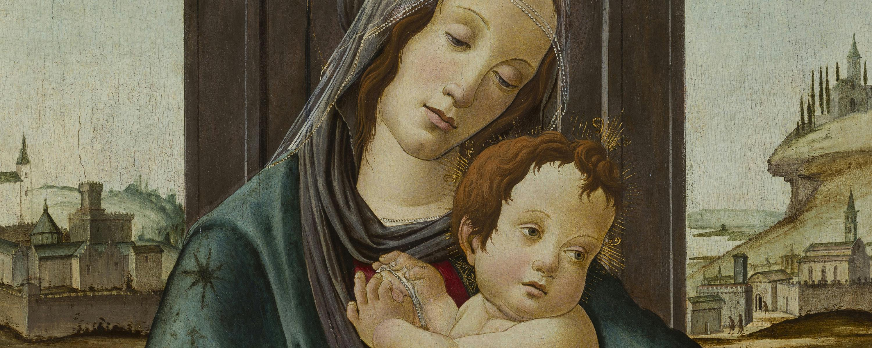 Sandro Botticelli, Madonna col Bambino, 1490 ca. (particolare) Sandro Botticelli, Madonna col Bambino, 1490 ca. (particolare)