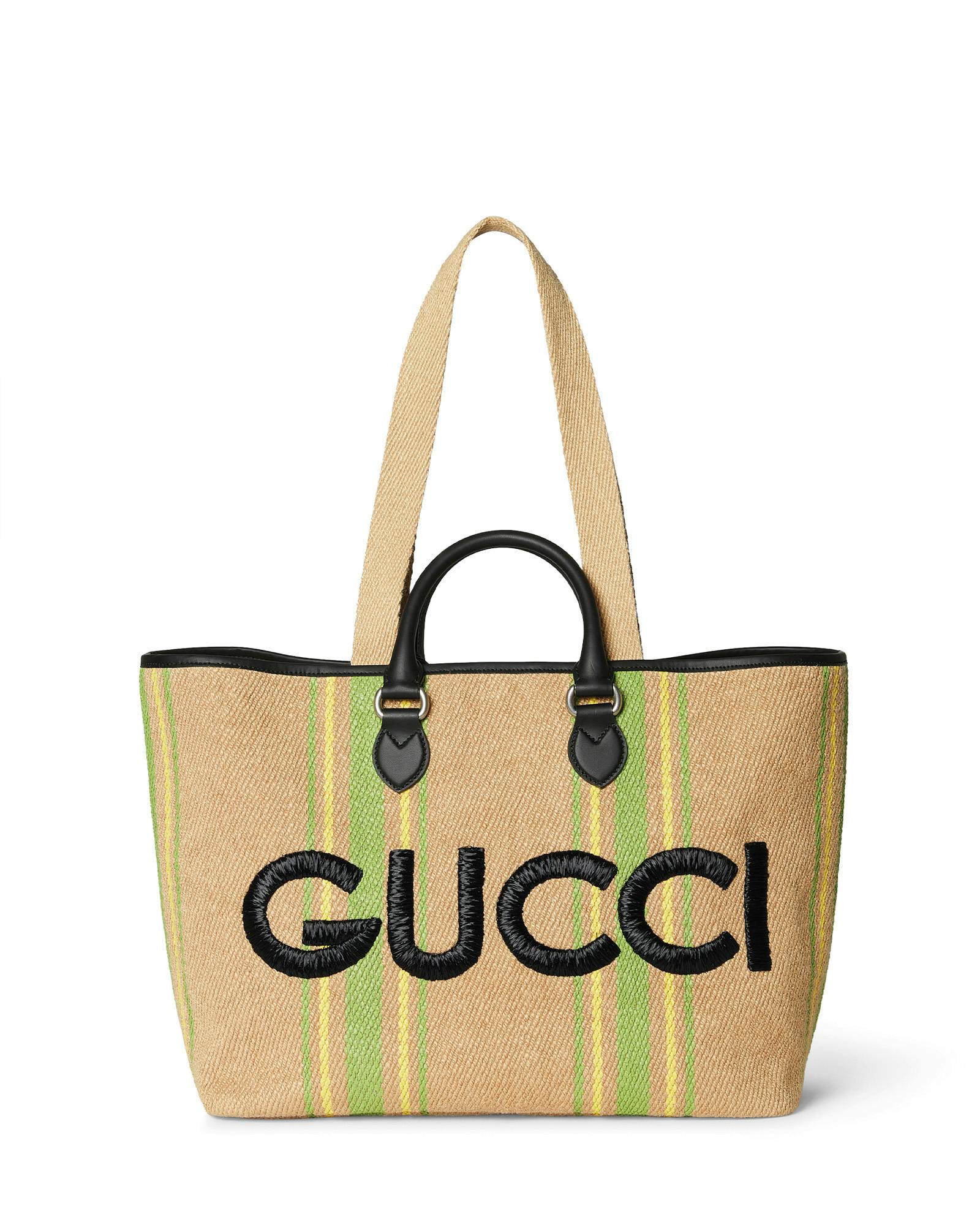 Gucci Lido - Borsa shopping in iuta con ricamo Gucci