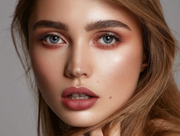 Woman wearing rosy makeup