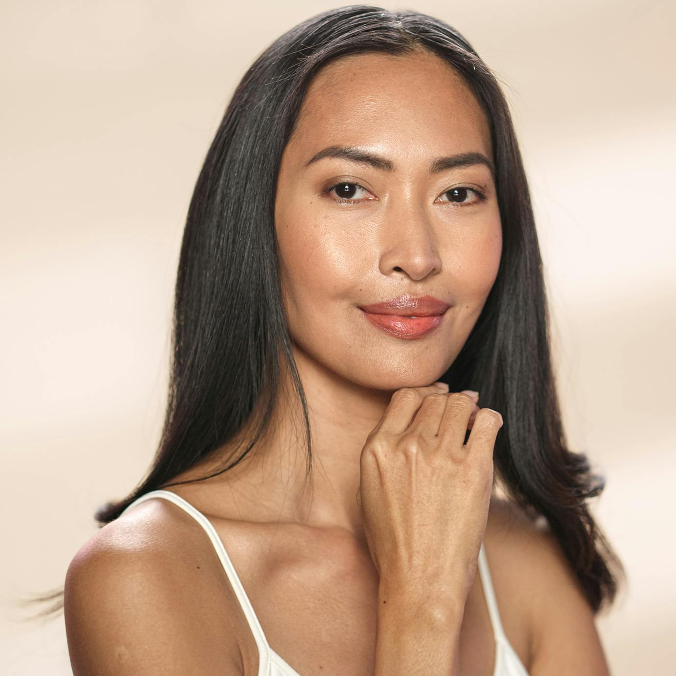 Woman with dark brown hair