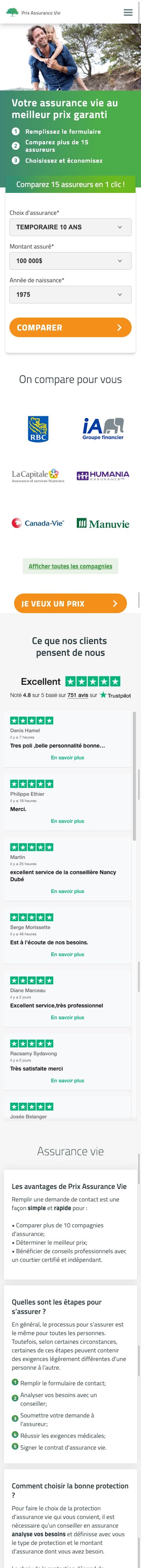 webflow project 3 - Prix Assurance Vie