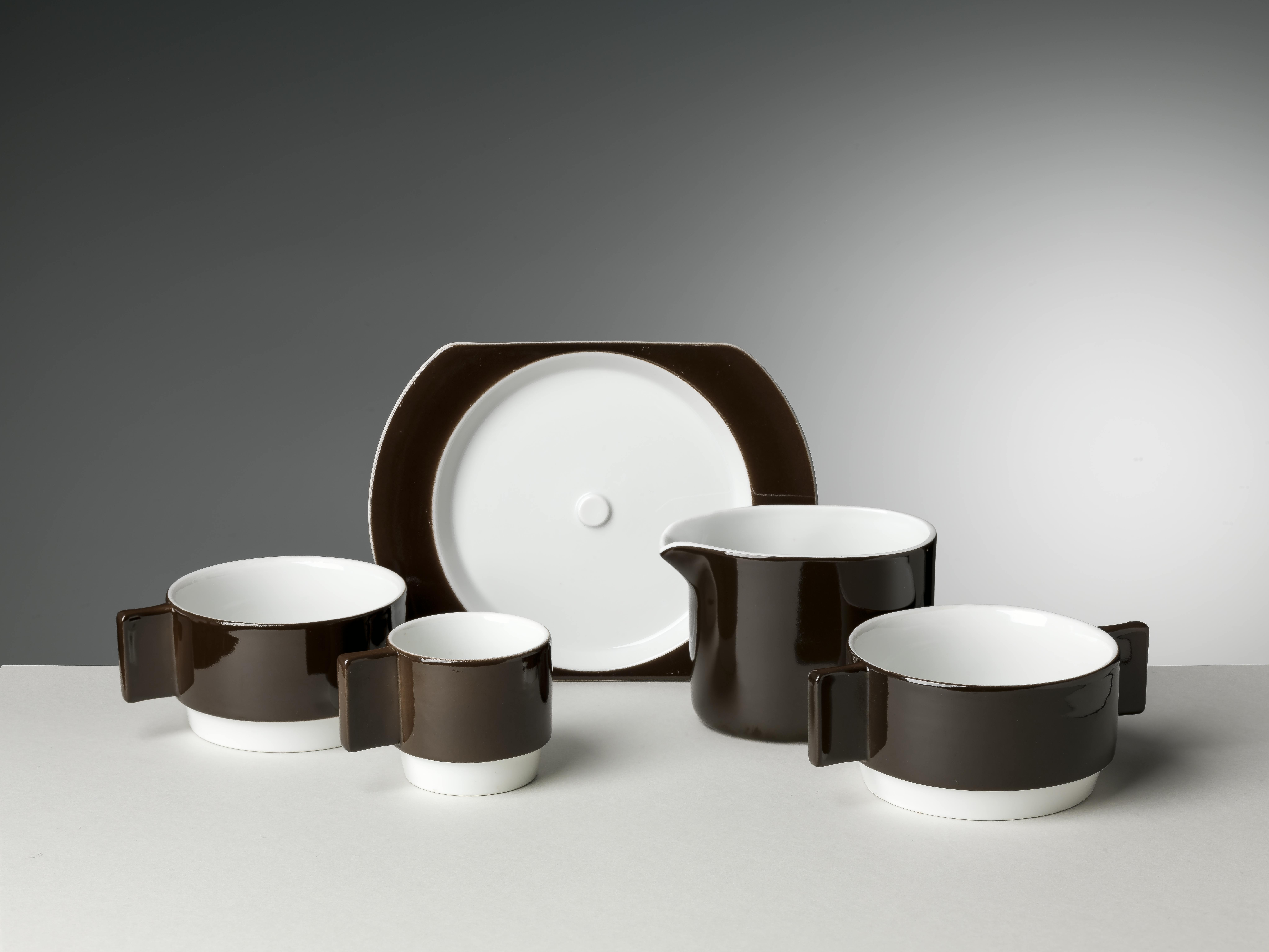 Black and white plate and cups
