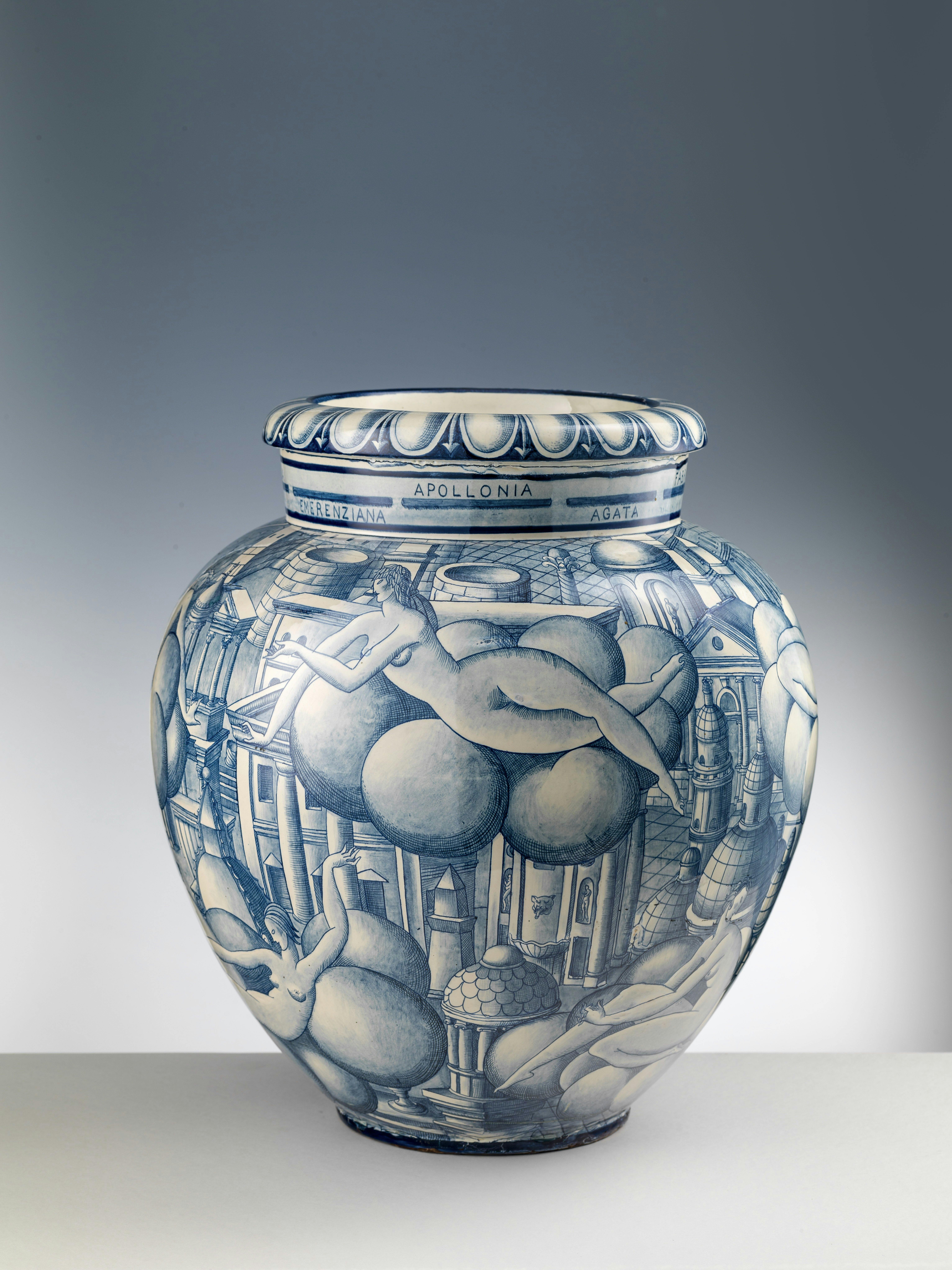 White vase with blue decorations