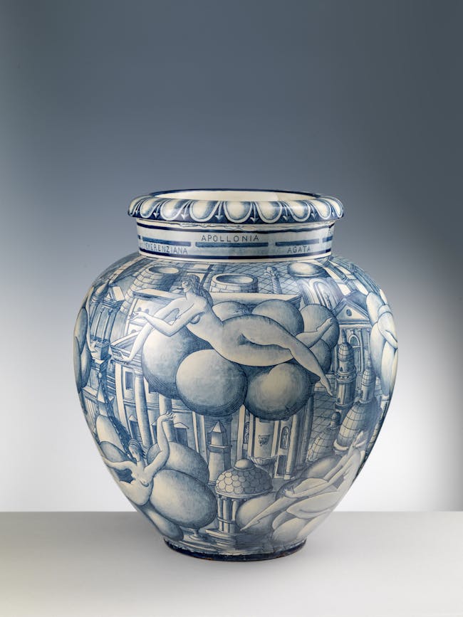 Vaso bianco con decori blu