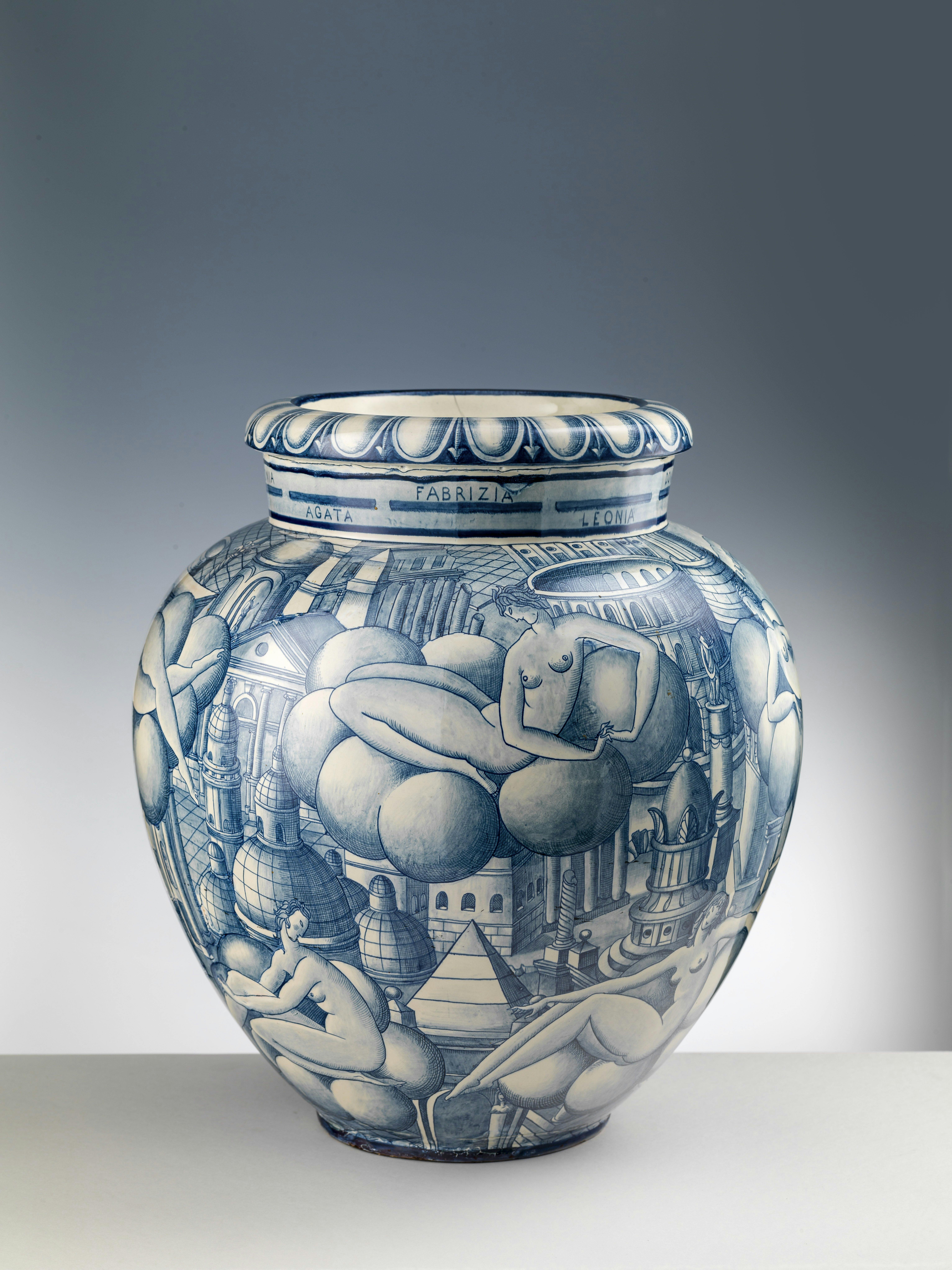 White vase with blue decorations