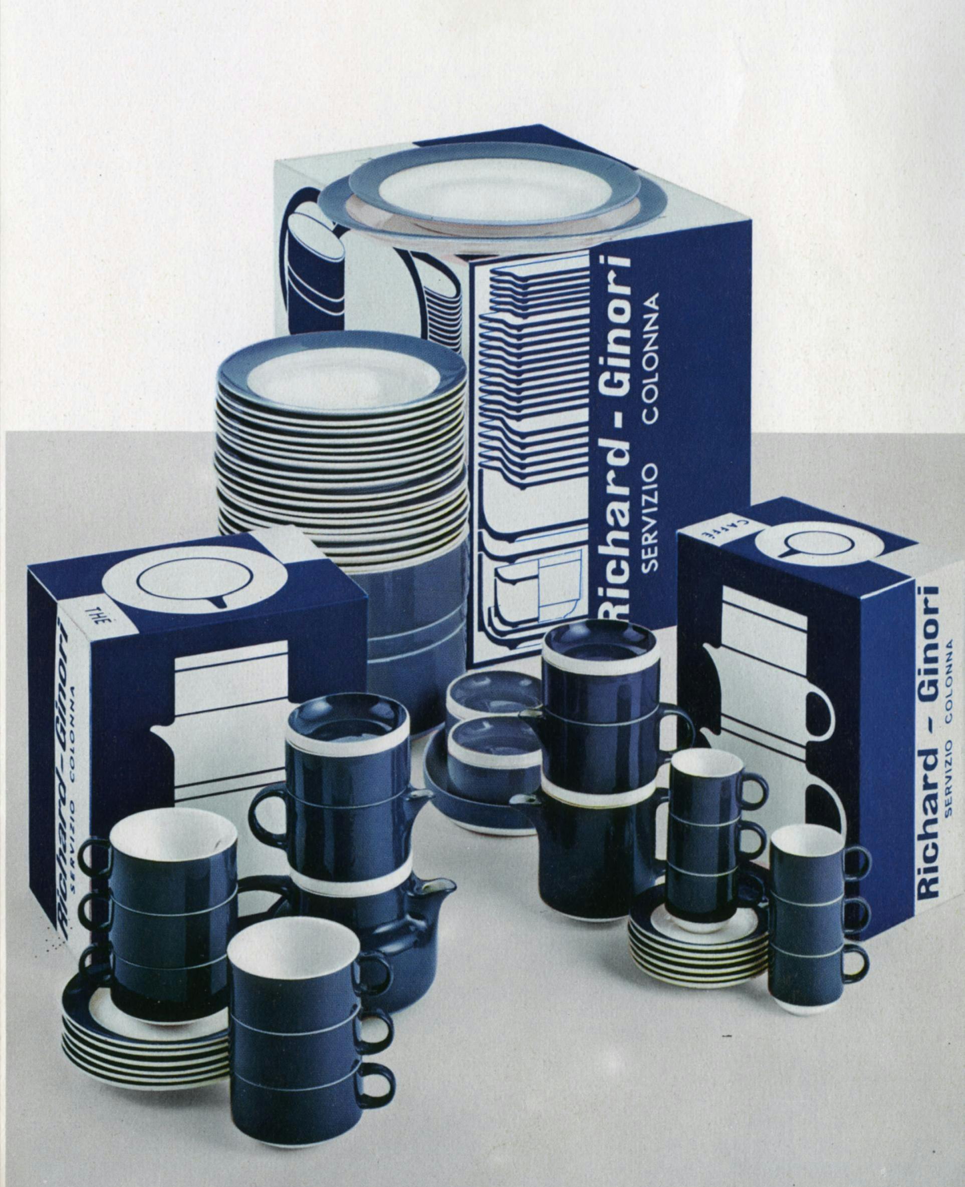 Immagine pubblicitaria del servizio impilabile Colonna in blu e bianco