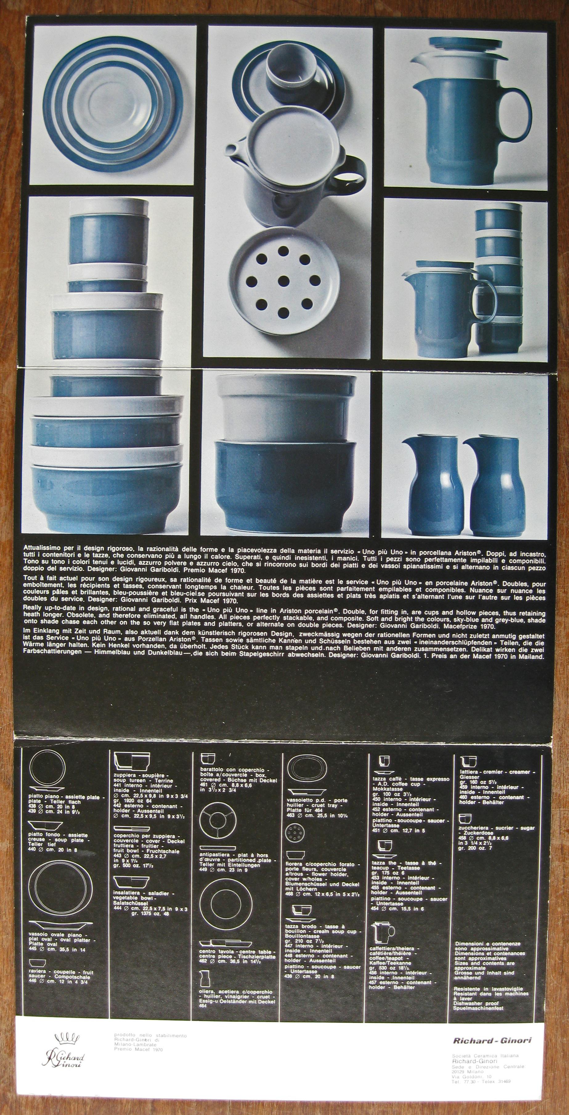 Advertising image of blue and white plates, bowls, vases, and cups
