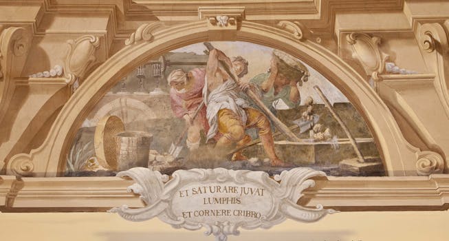 Nell'affresco sono rappresentate persone che maneggiano utensili per la produzione della porcellana
