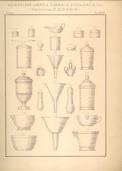 Tavola in bianco e nero con sagome di diverse tipologie di manufatti ceramici