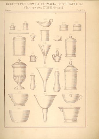 Tavola in bianco e nero con sagome di diverse tipologie di manufatti ceramici