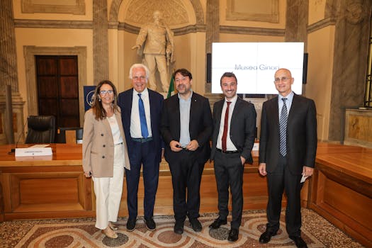 Foto di gruppo con Consuelo de Gara, Eugenio Giani, Tomaso Montanari, Lorenzo Falchi e Andrea Di Lorenzo
