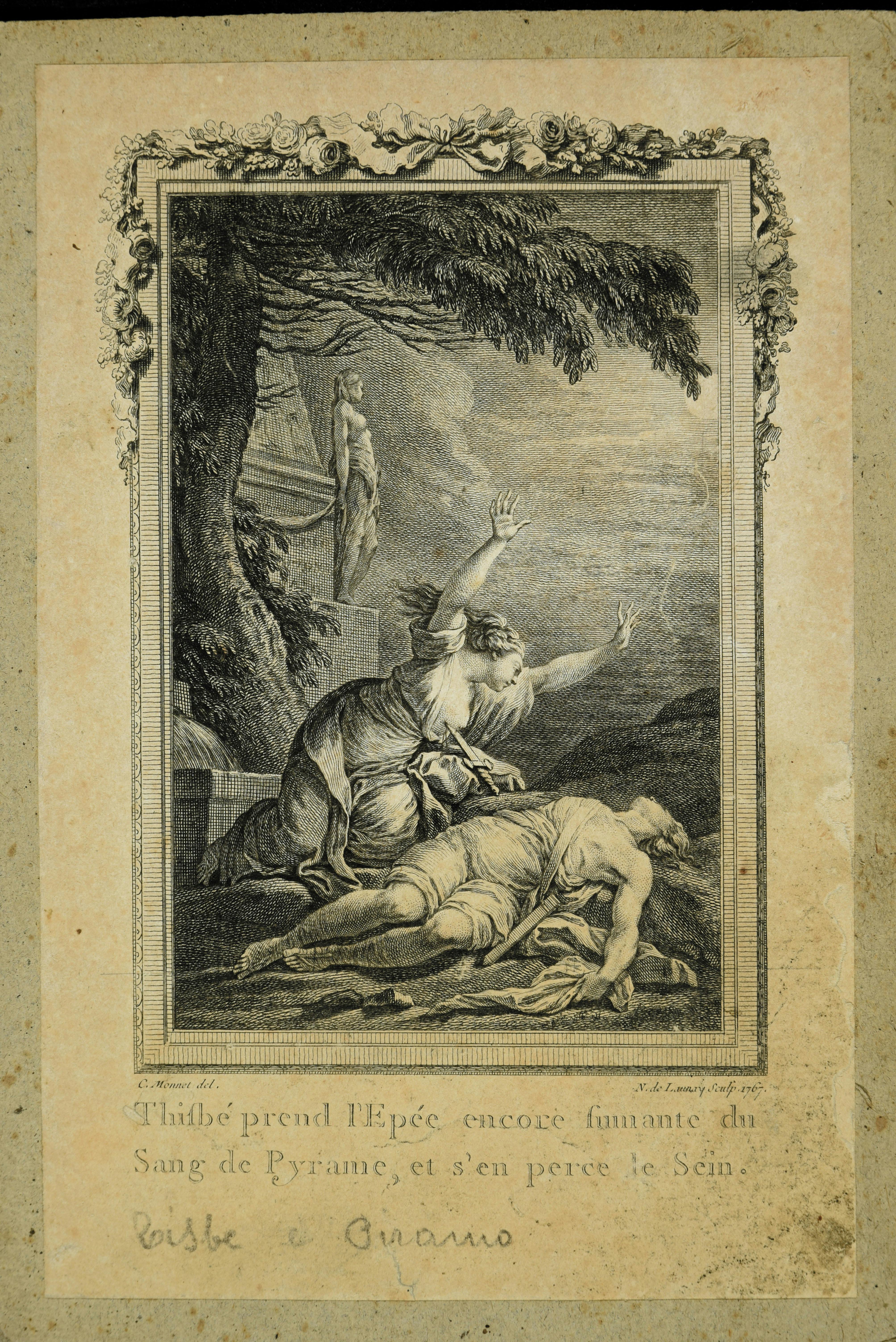 Figure mitologiche su un fondo paesaggistico, con grande albero