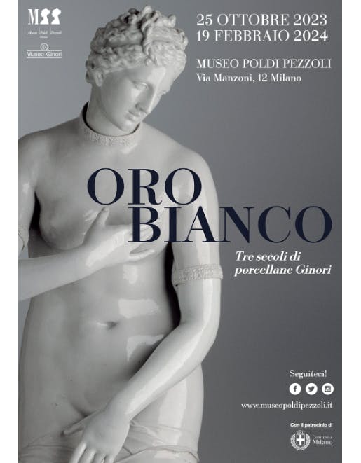 Manifesto con scultura di Venere in procellana bianca