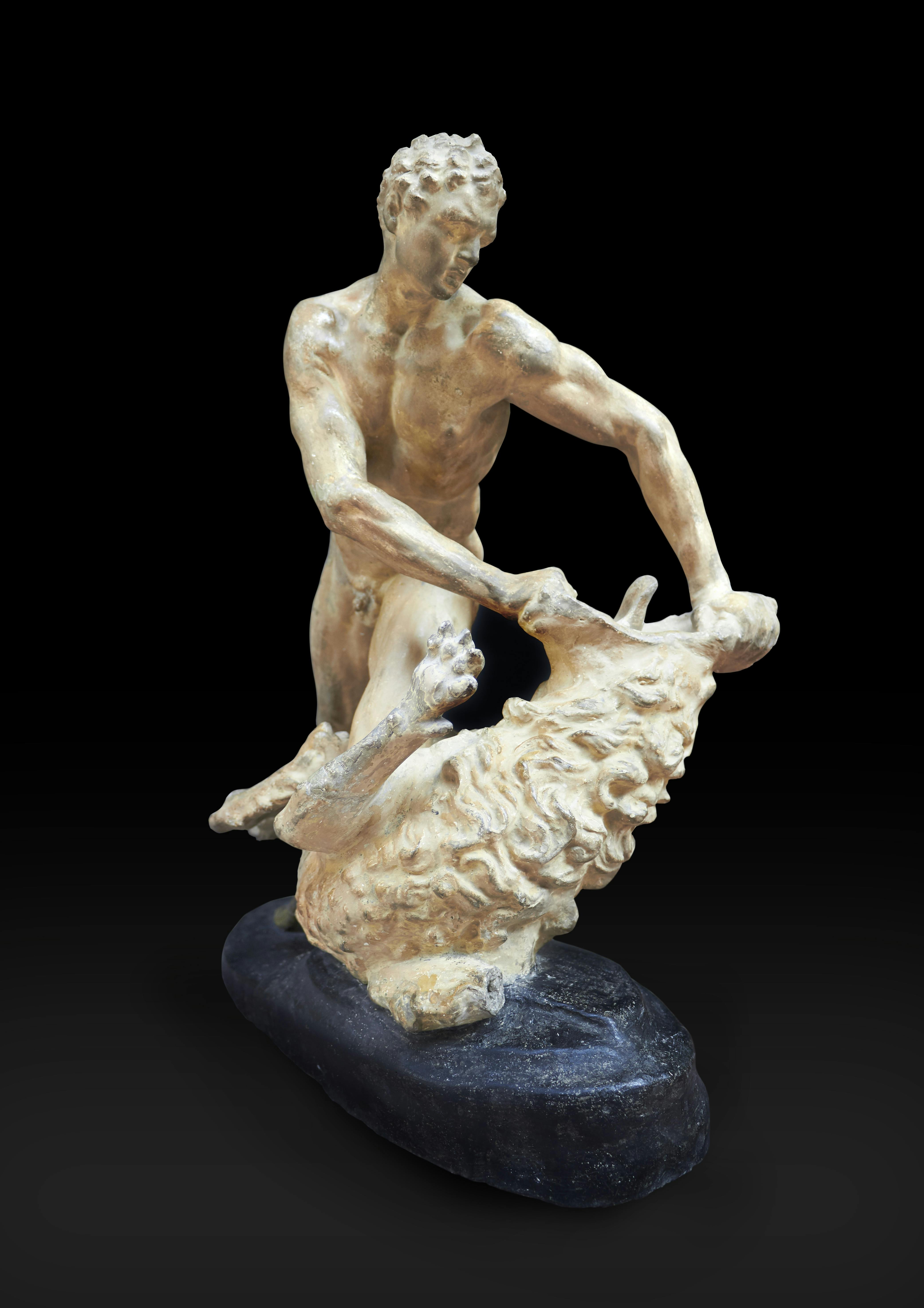 Gruppo scultoreo raffigurante Ercole che lotta contro un leone