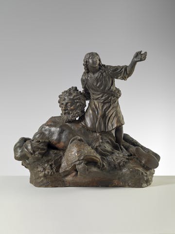Gruppo scultoreo in cera e gesso raffigurante David vittorioso su Golia