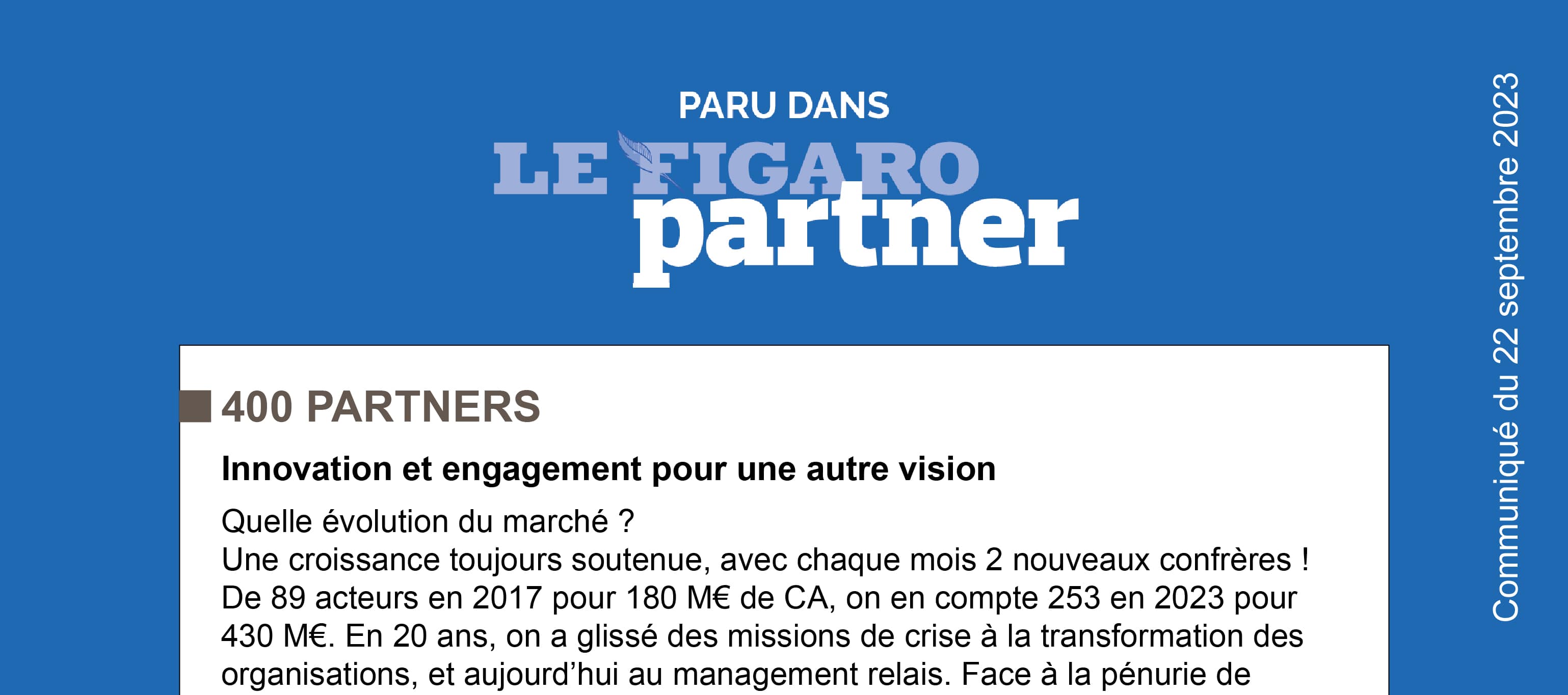 Interview de 400 Partners dans le dossier spécial 'Management de transition'  de Le Figaro Partner